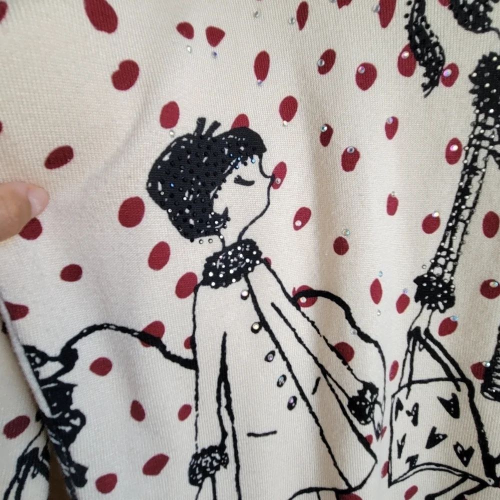 Dj & JuJu Women's Whimsical Graphic Red Dots Sweater Size Medium 3/4 Sleeve - Picture 12 of 12